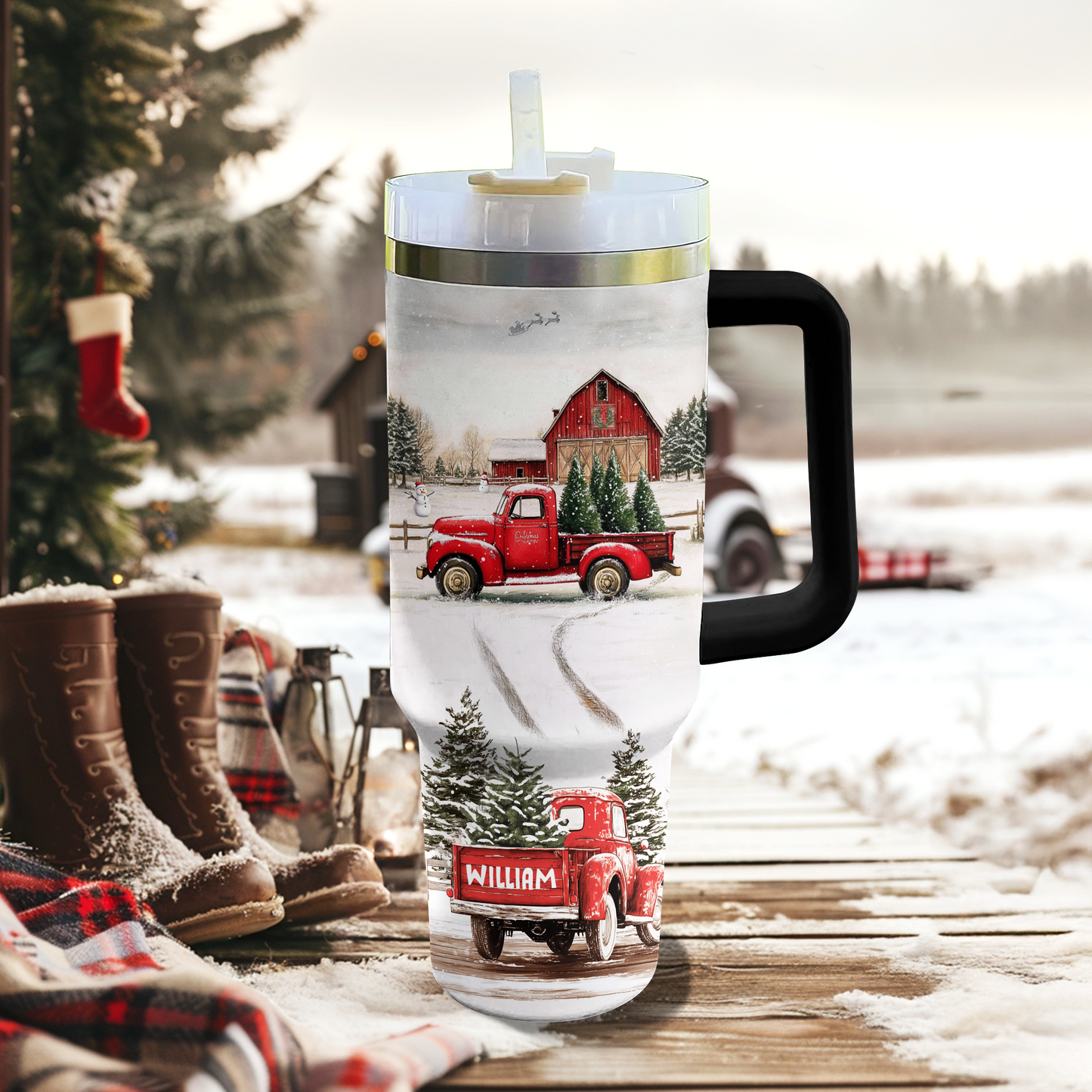 Shineful Personalized Tumbler Vintage Red Truck Christmas