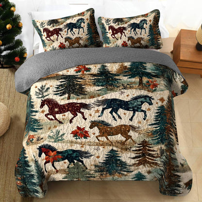 Shineful All Season Quilt 3-Piece Set Horse Riding In The Pine Forest