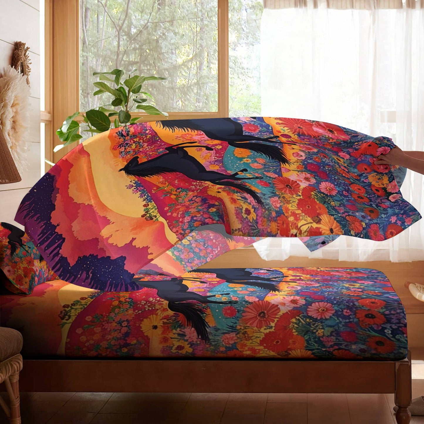 Shineful 4-Piece Bed Sheet Colorful Horses