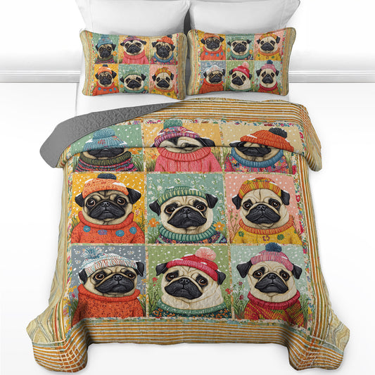 Shineful All Season Quilt 3-teiliges Set First Snow Of Pug