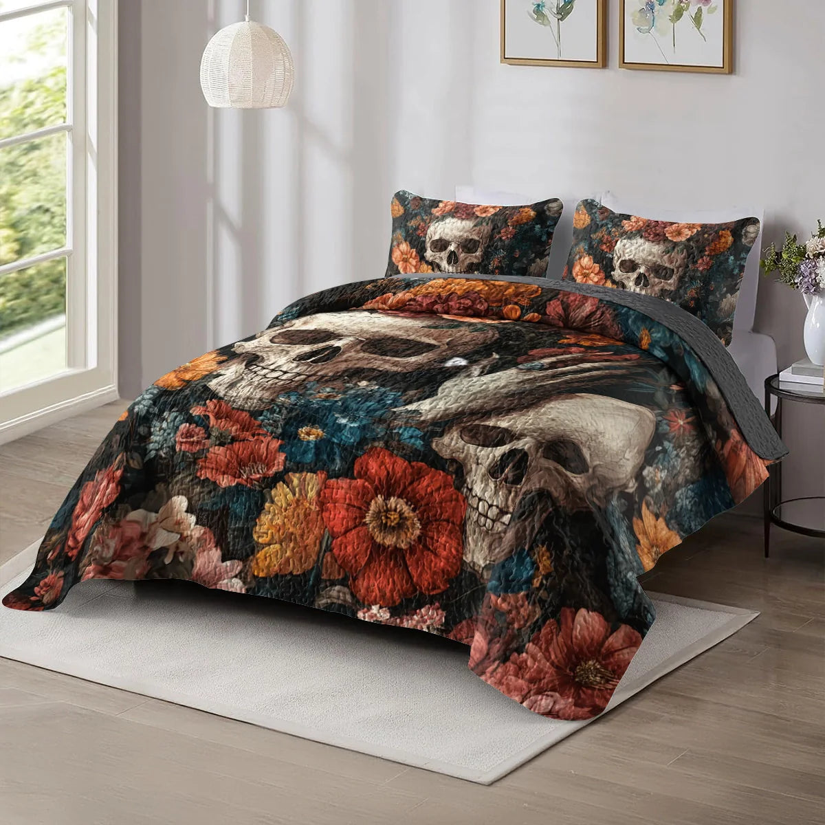 Shineful All Season Quilt 3-Piece Set - Dark Skull Aesthetic