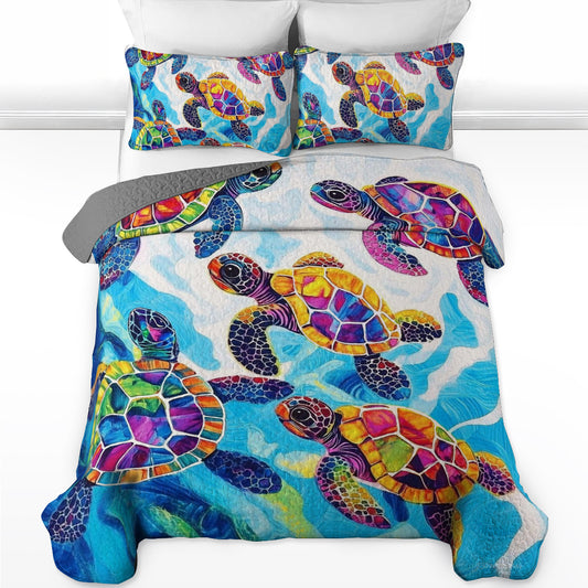 Ensemble de courtepointe toutes saisons Shineful 3 pièces Sea Turtle Snuggle