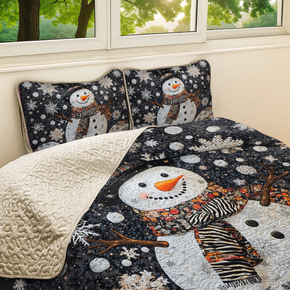 Shineful All Season Quilt 3-teiliges Set Winter Wonderland Schneemann 