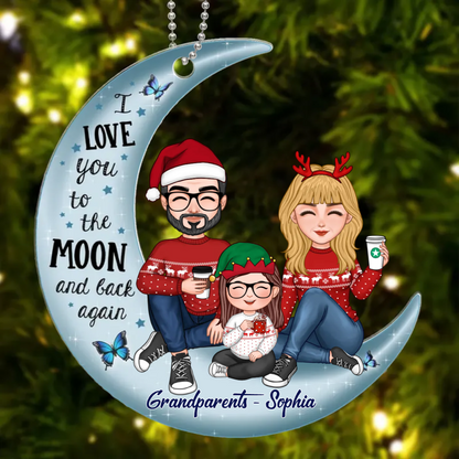 Cute Grandma & Grandkid On Moon Christmas Gift Personalized Acrylic Ornament