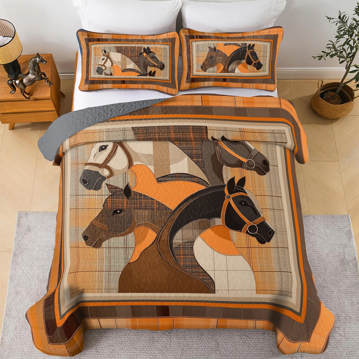 Shineful All Season Quilt 3-Piece Set Horse Timeless Elegance