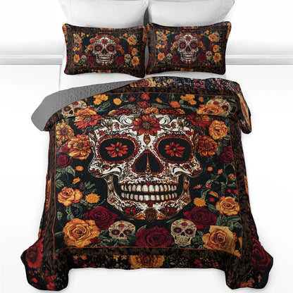 Shineful All Season Quilt 3-Piece Set - Enchanted Floral Skull