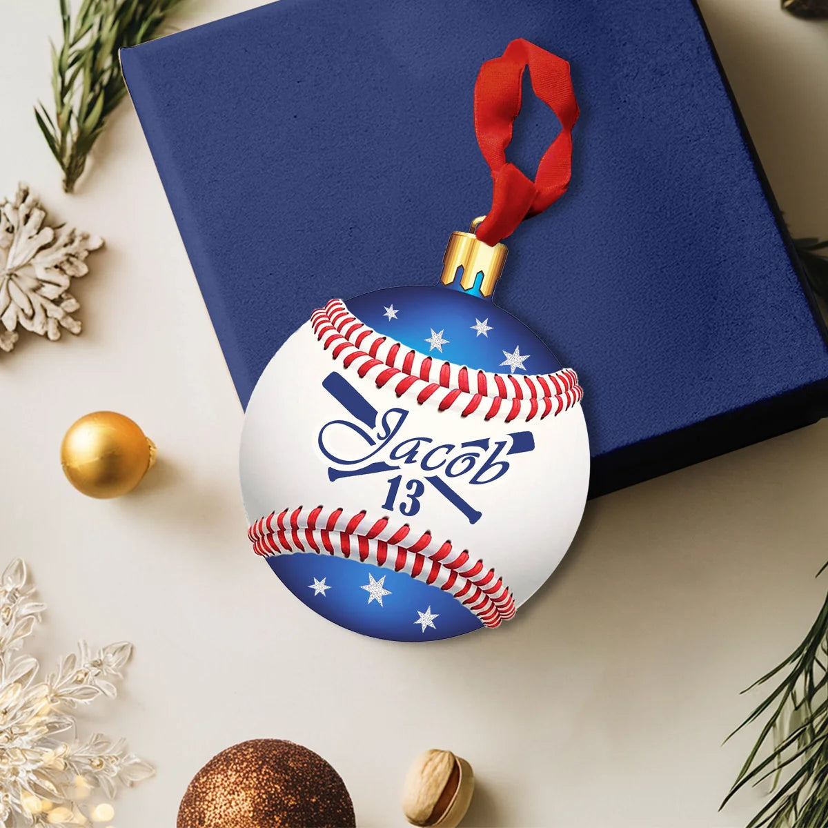 Glänzendes 2D-Acryl-Ornament Baseball, Weihnachts-Sternen-Ferien-Edition 