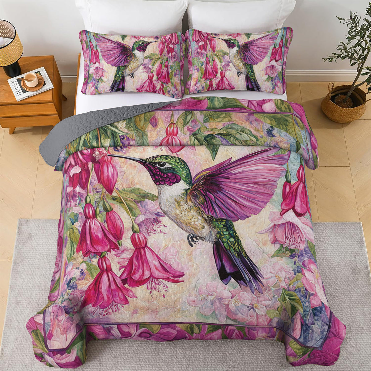 Shineful All Season Quilt 3-Piece Set Hummingbird Blossom