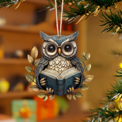 Shineful Acrylic Ornament Wise Woodland Owl Reading