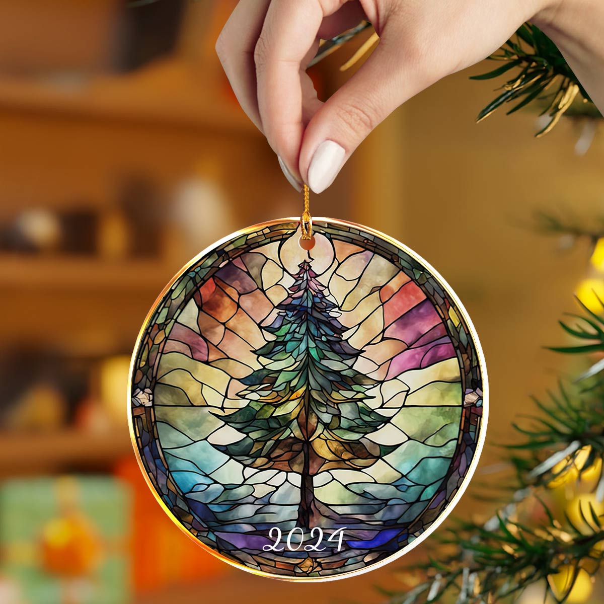 Shineful 2D Acrylic Ornament 2024 Festive Stained