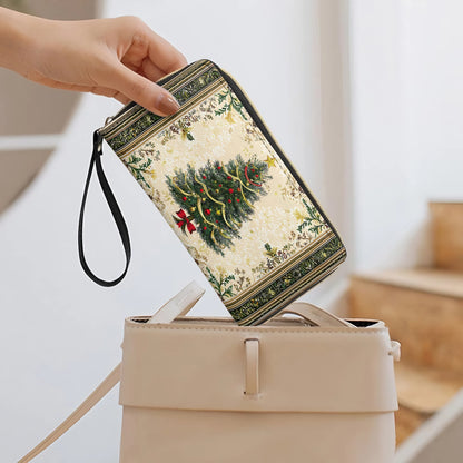 Glänzende Clutch aus Leder mit Trageriemen und klassischem Weihnachtsbaum