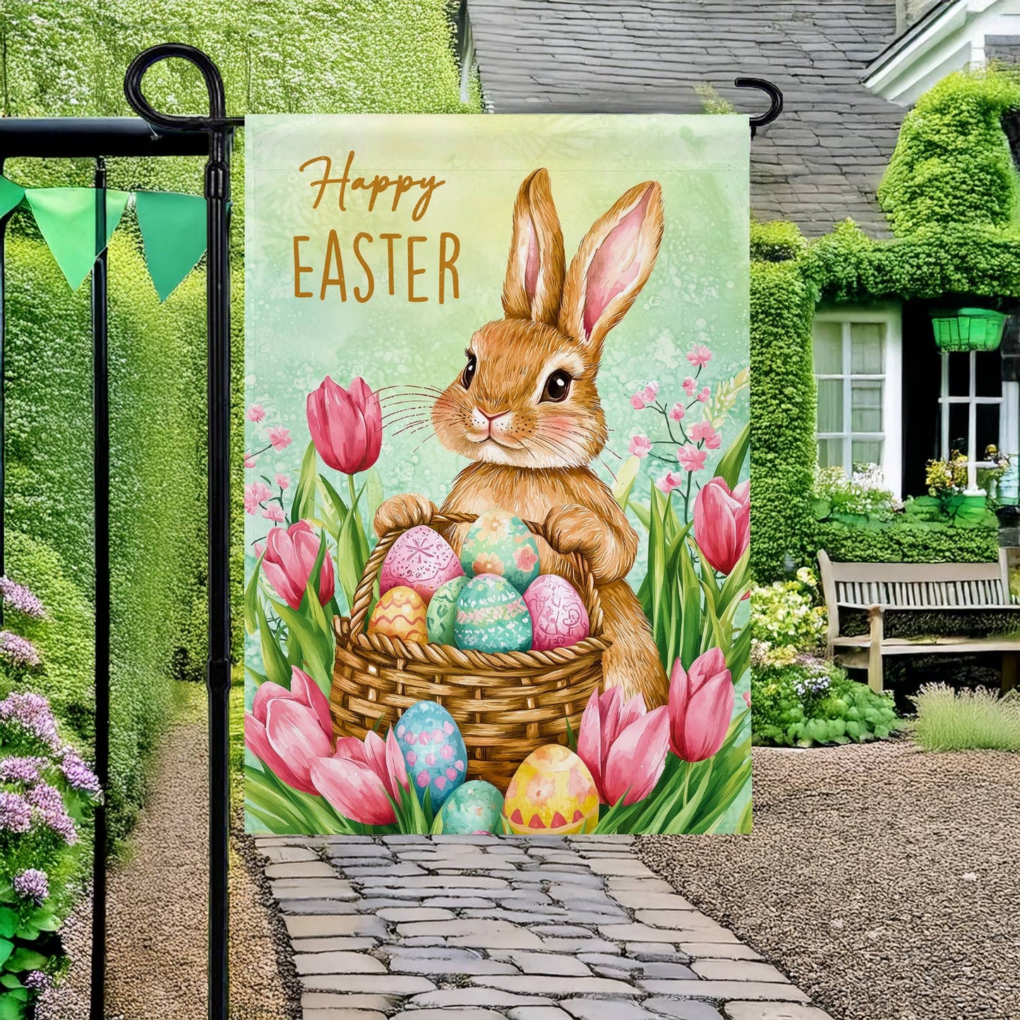 Drapeau de jardin Shineful 12" x 18" - Drapeau de jardin Lapin de Pâques