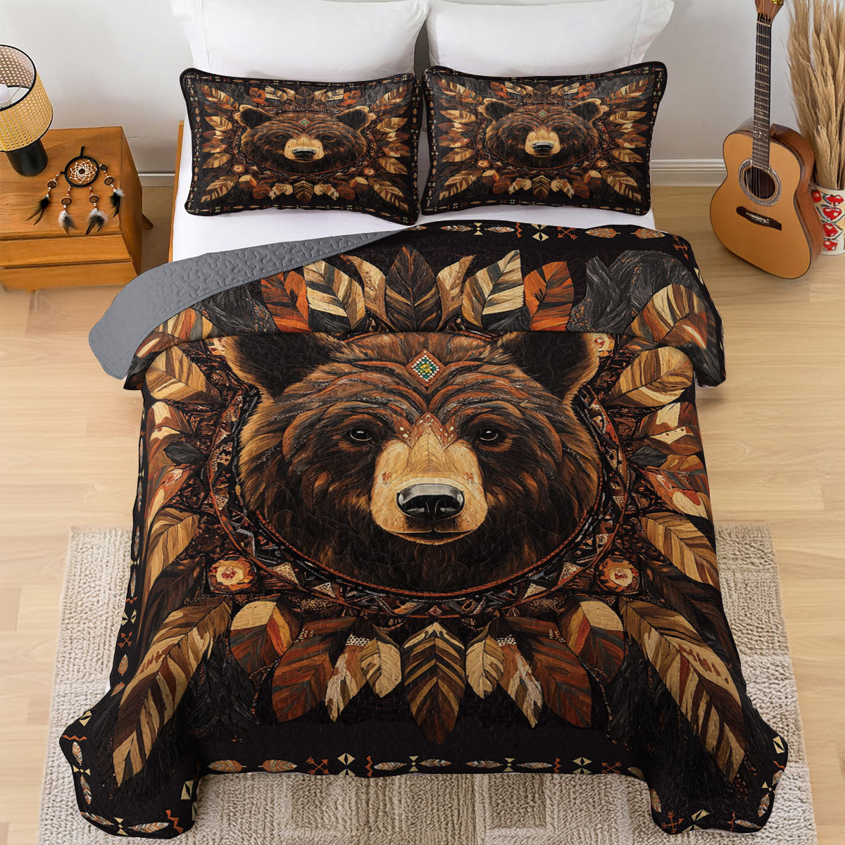 Ensemble de courtepointe toutes saisons Shineful 3 pièces Bear Totem Dream