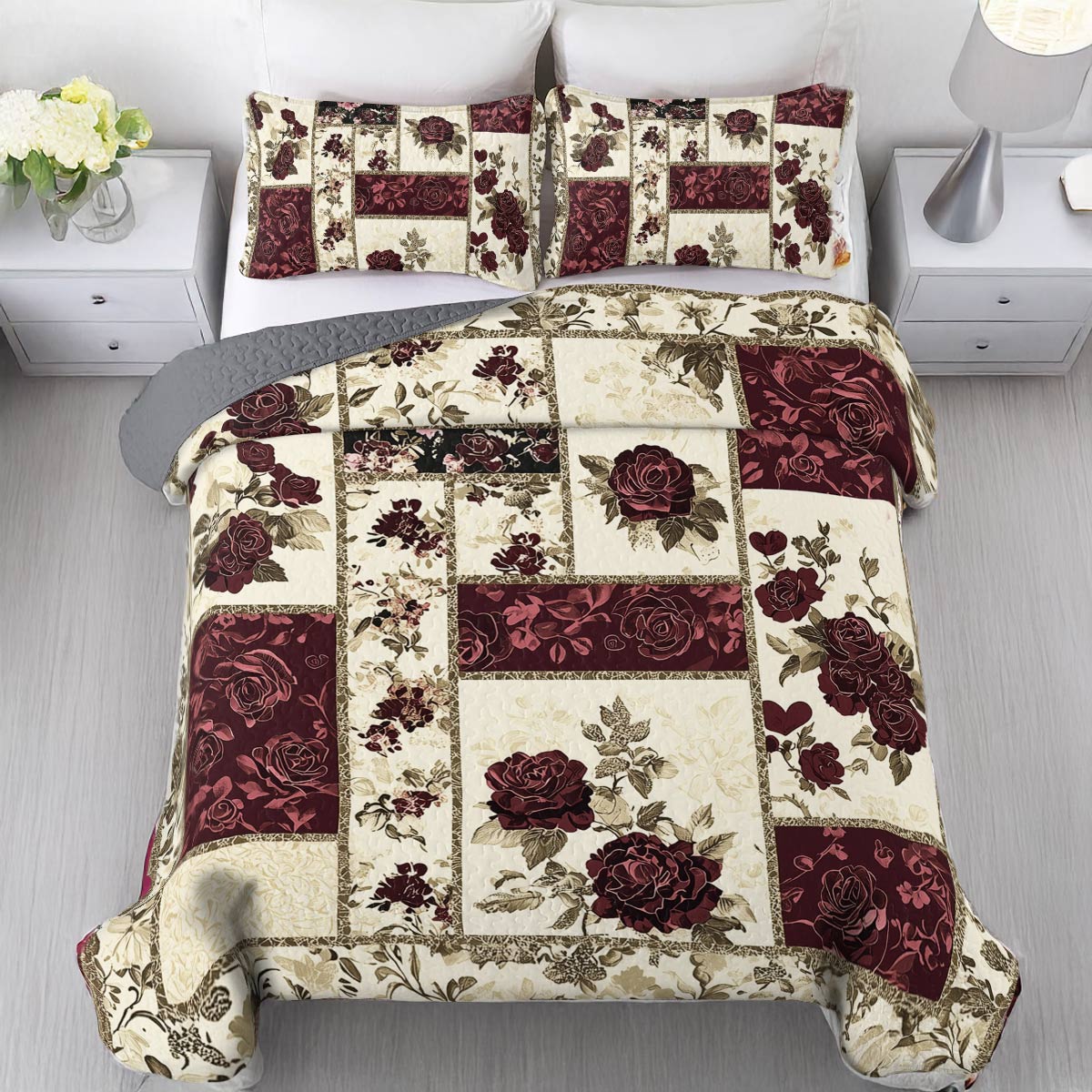 Shineful All Season Quilt 3-Piece Set - Vintage Rose Elegance