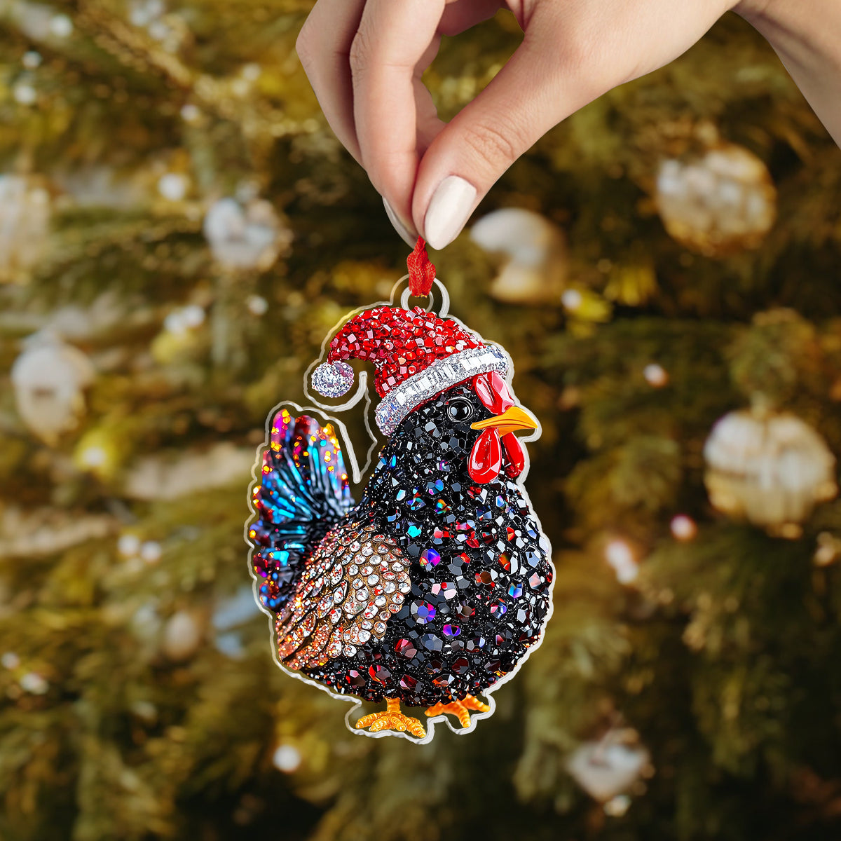 Glänzendes 2D-Acryl-Ornament „Twinkling Christmas Chicken Collection“