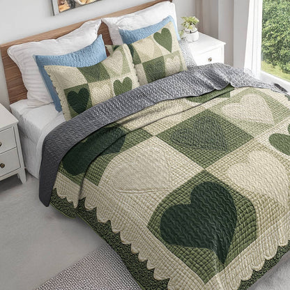 Shineful All Season Quilt 3-Piece Set - Sage Hearts Serenity