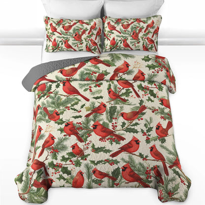 Shineful All Season Quilt 3-Piece Set - Cardinal Winter Wonderland