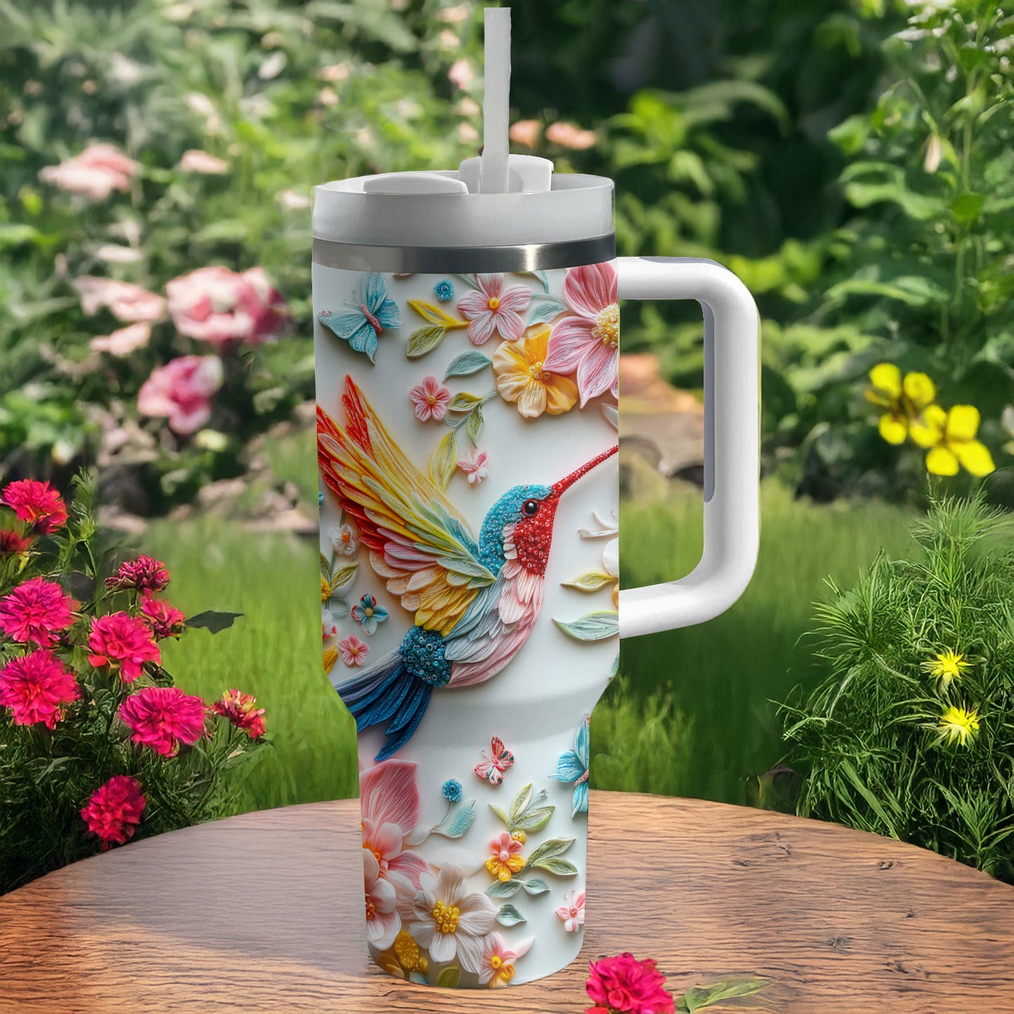 Shineful Glossy Tumbler Gorgeous Floral Hummingbird