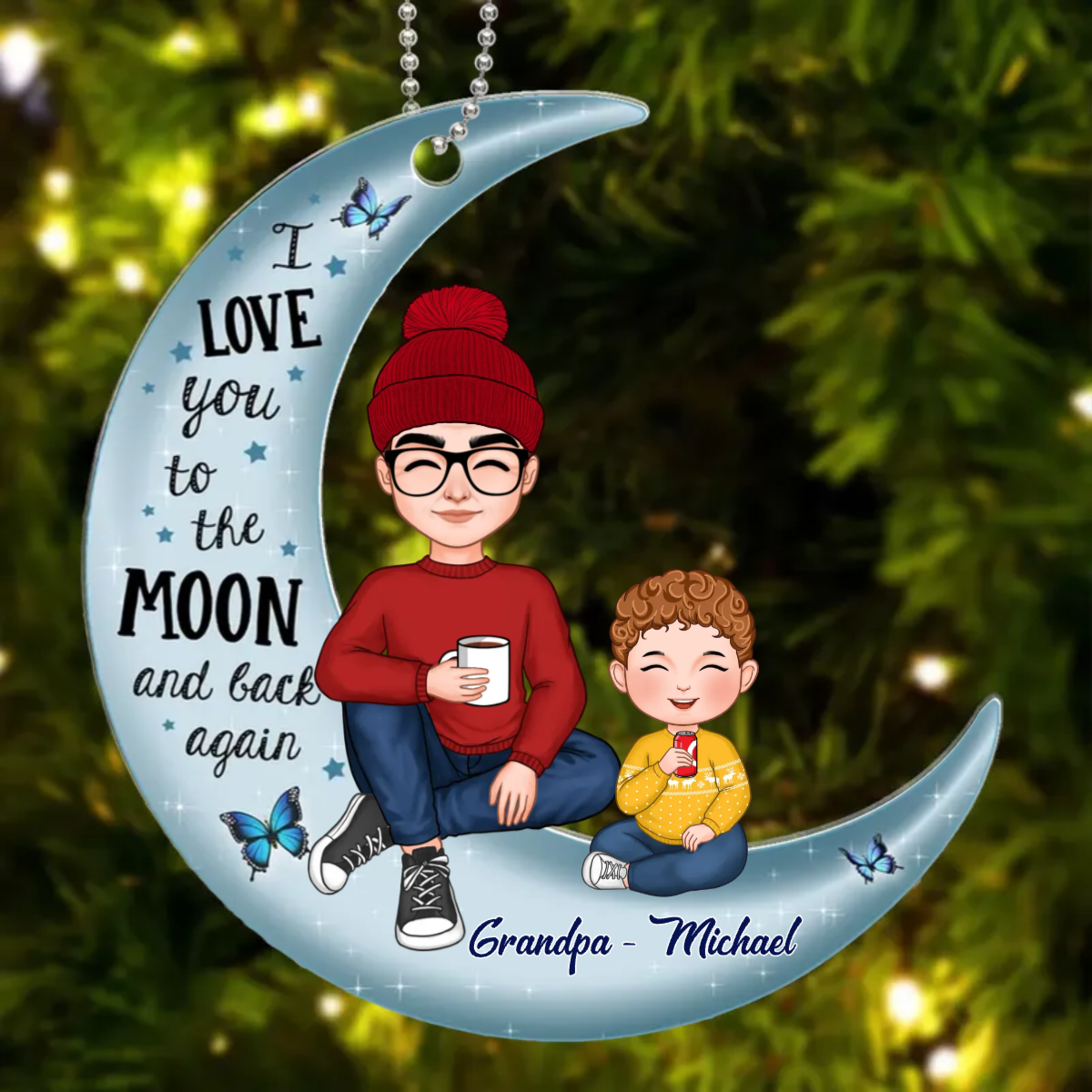 Cute Grandma & Grandkid On Moon Christmas Gift Personalized Acrylic Ornament