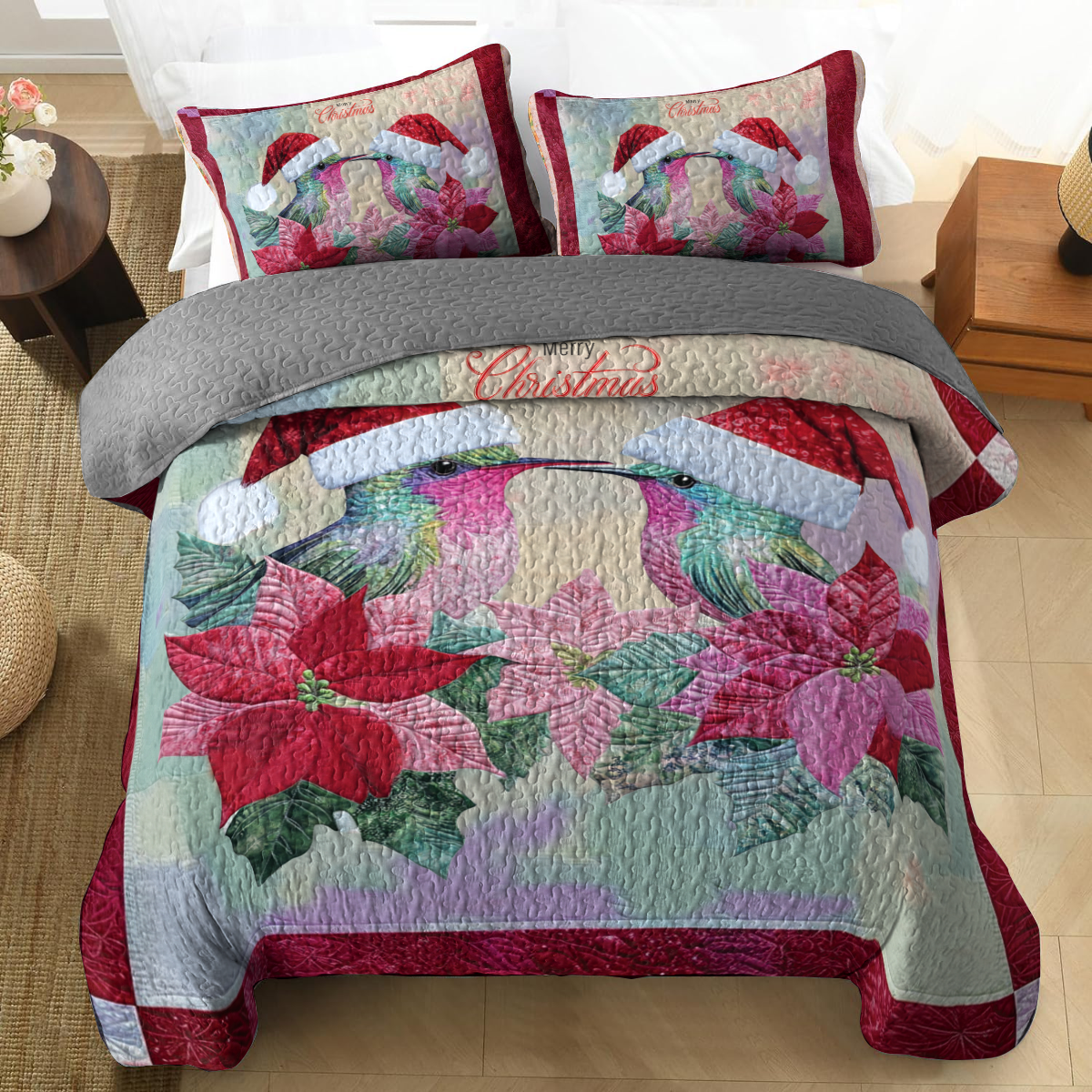 Shineful All Season Quilt 3-Piece Set - Holiday Hummingbird Lovebirds