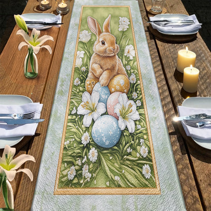 Shineful 2D Flat Print Quilted Table Runner Easter Bunny Bliss