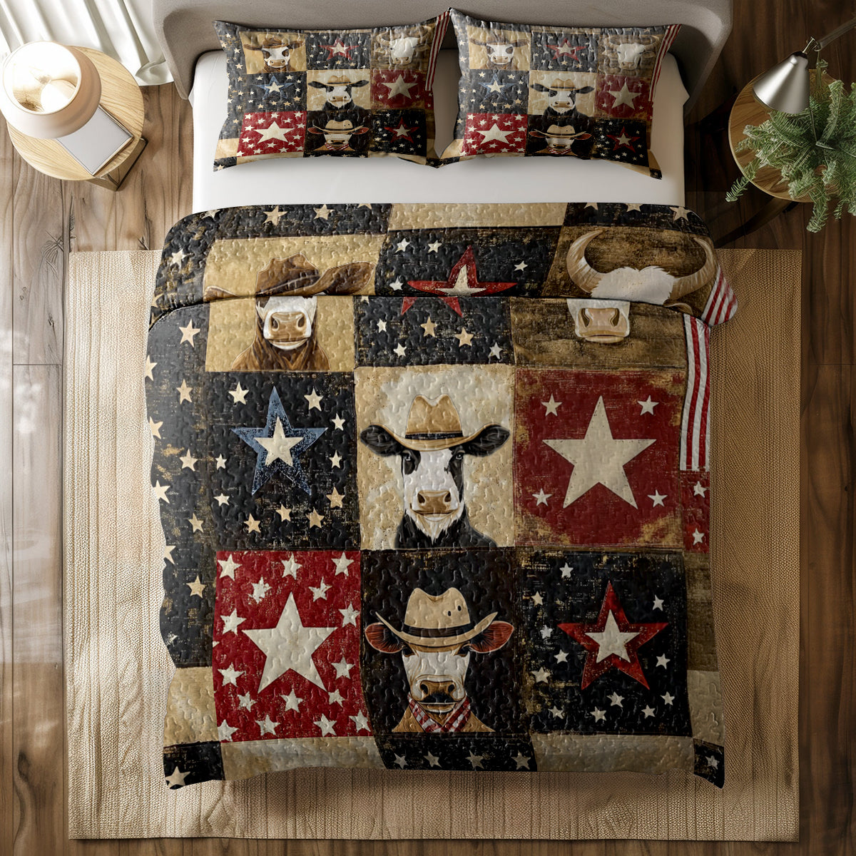 Shineful All Season Quilt 3-Piece Set Rustic Cow-boy Patchwork