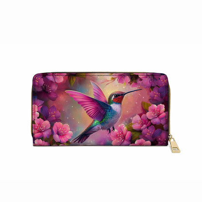 Shineful Leather Clutch Purse With Wristlet Strap Handle Blossom Hummingbird