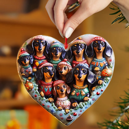 Shineful 2D Acrylic Ornament Dachshund Winter Wonderland Heart