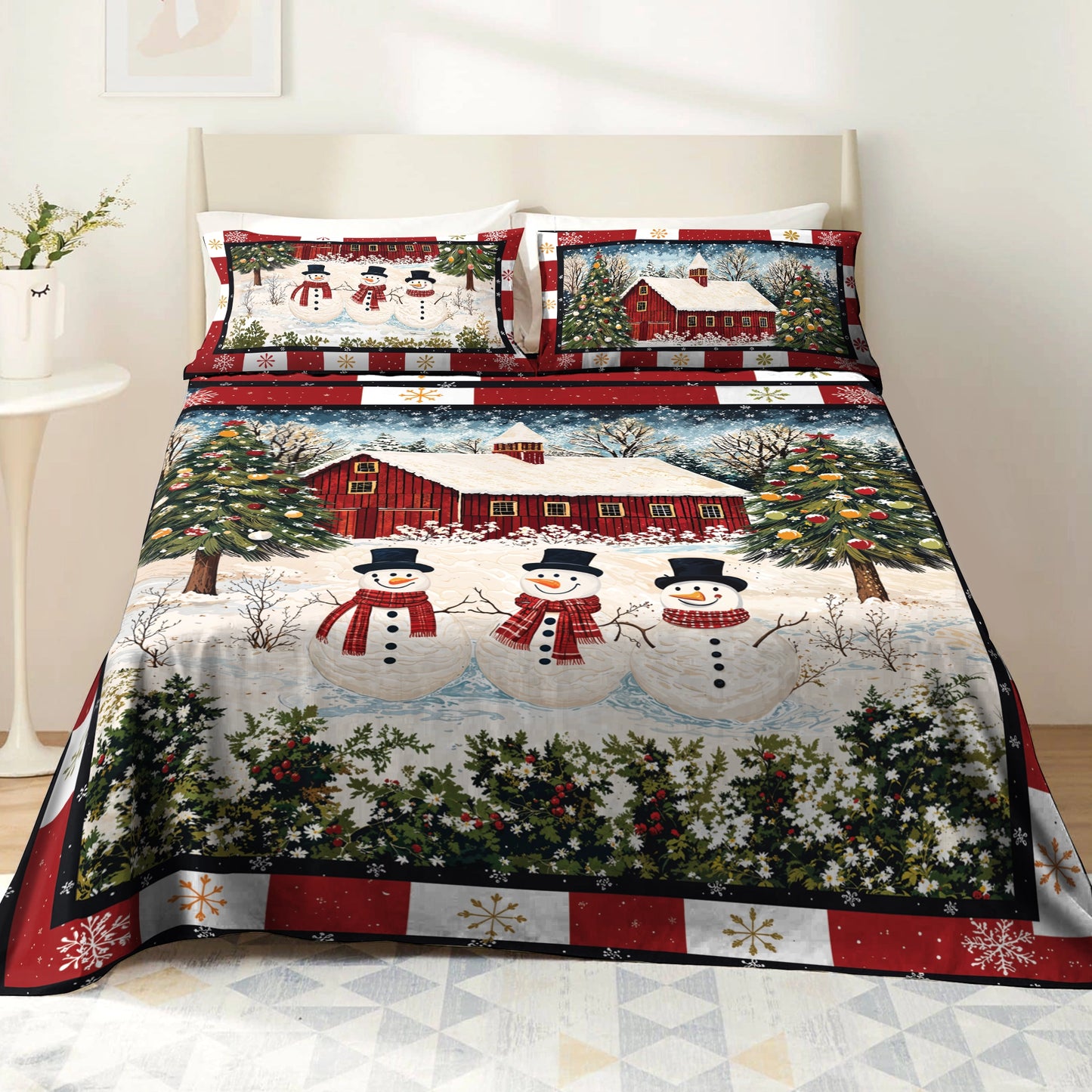 Shineful 4-Piece Bed Sheet Set Country Christmas Charm