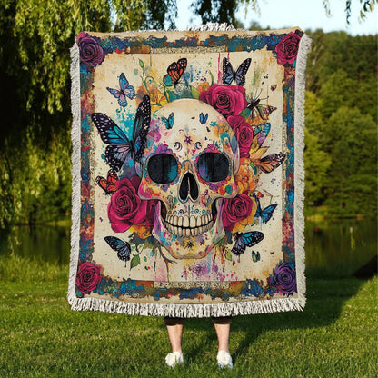 Shineful Woven Tapestry Throw Blanket Butterfly Skull