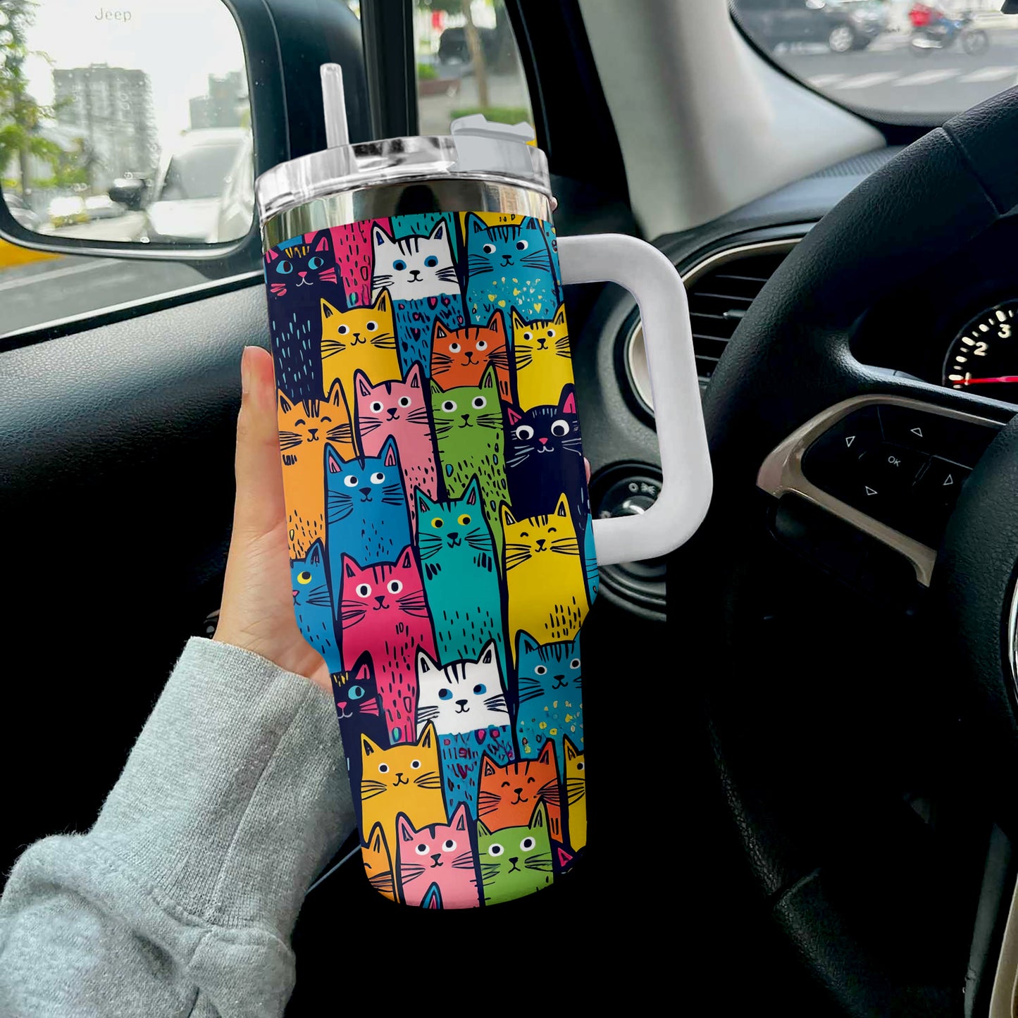 Shineful Tumbler Colorful Cute Cat Pattern