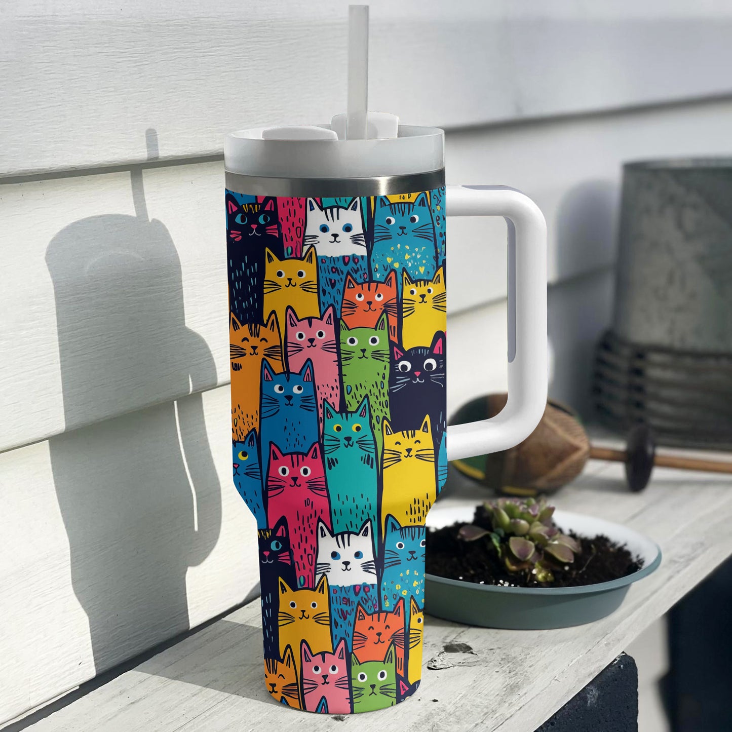 Shineful Tumbler Colorful Cute Cat Pattern