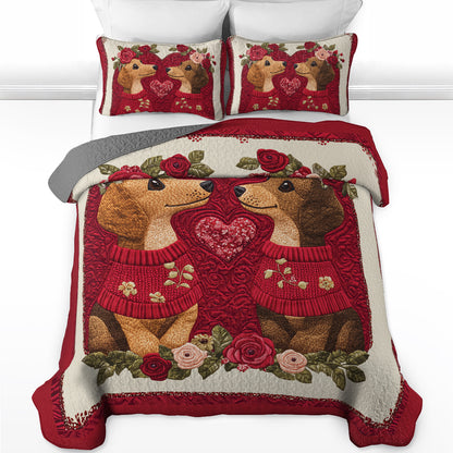 Shineful All Season Quilt 3-teiliges Set mit Herz- und Blumenmotiv, Dackelpaar