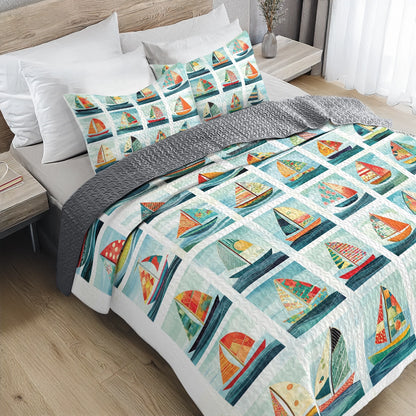 Shineful All Season Quilt 3-Piece Set - Sailing Sailboat Dreams