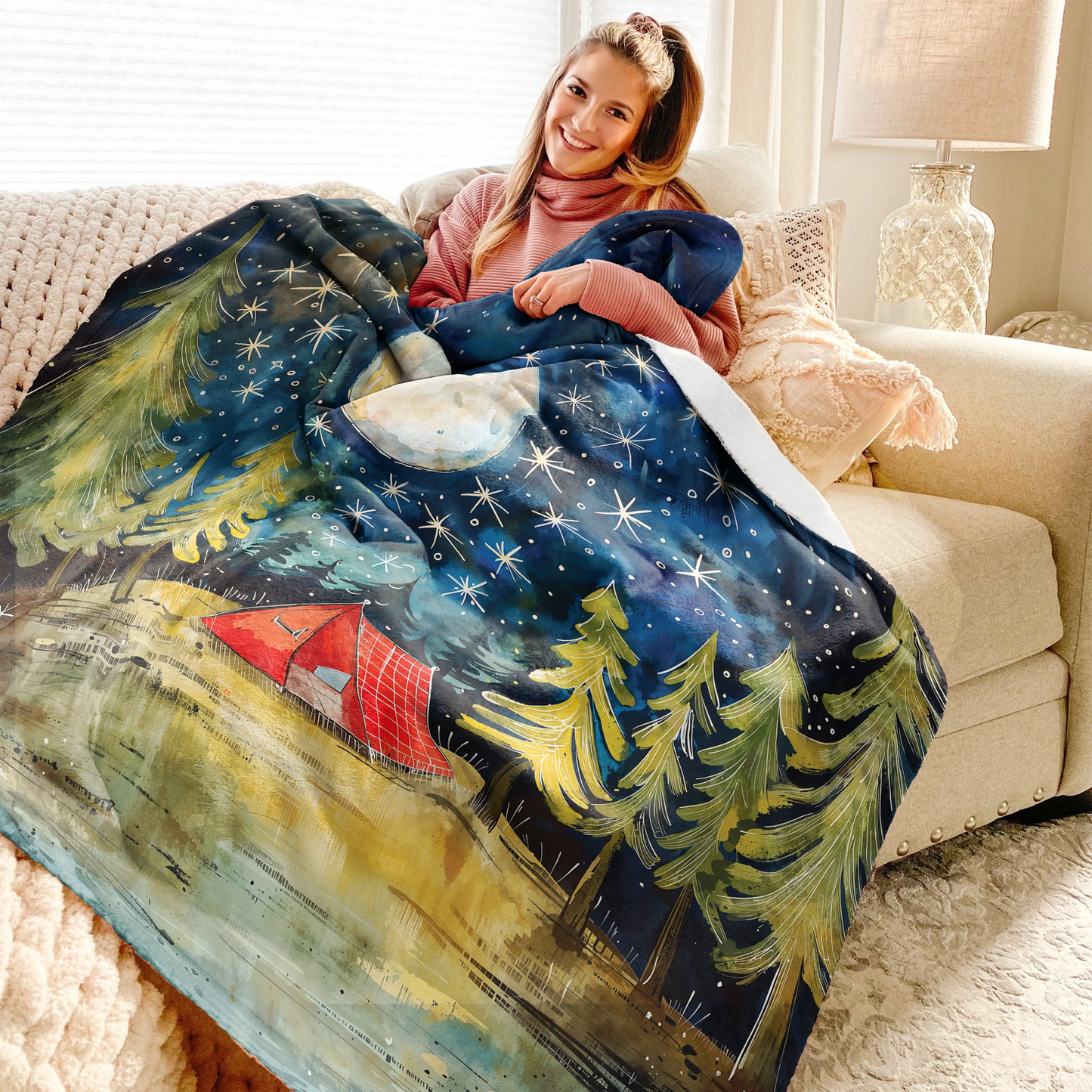 Shineful Fleece Blanket Camping Sleep Under The Star