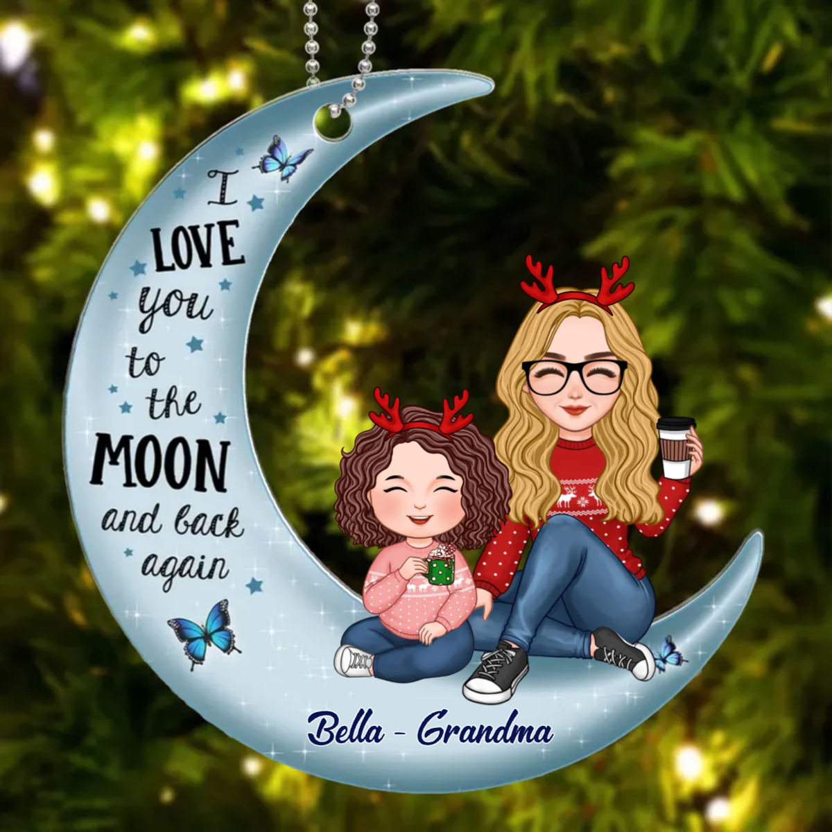 Cute Grandma & Grandkid On Moon Christmas Gift Personalized Acrylic Ornament