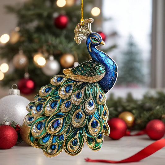 Glänzendes 2D-Ornament aus Acryl – wunderschöner blauer Pfau 