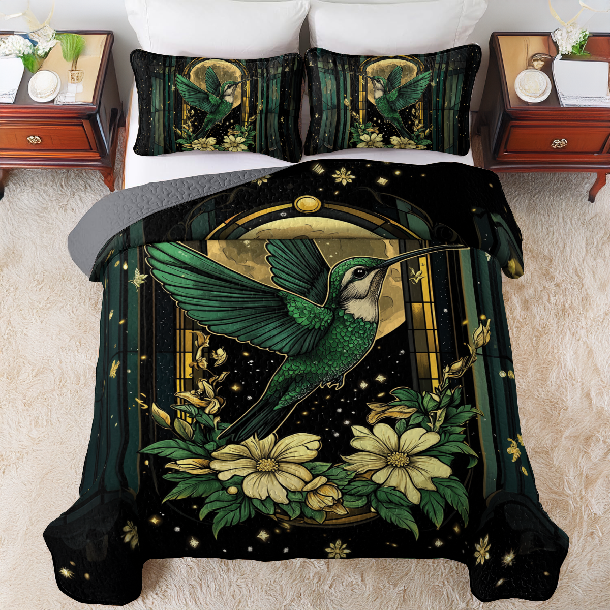 Shineful All Season Quilt 3-Piece Set Moonlit Hummingbird