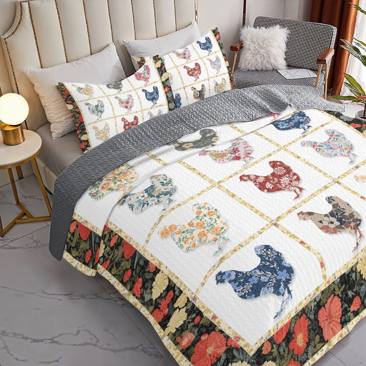 Shineful All Season Quilt 3-Piece Set Charming Chicken