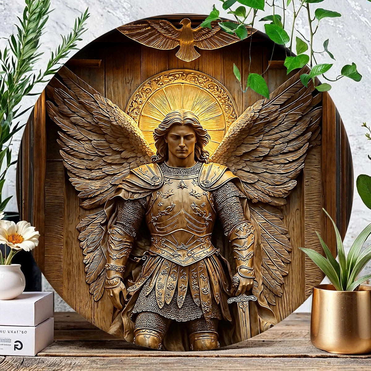 Shineful 2D Wooden Plaque, Hanging Decor, Door Sign Archangel Michael Warrior