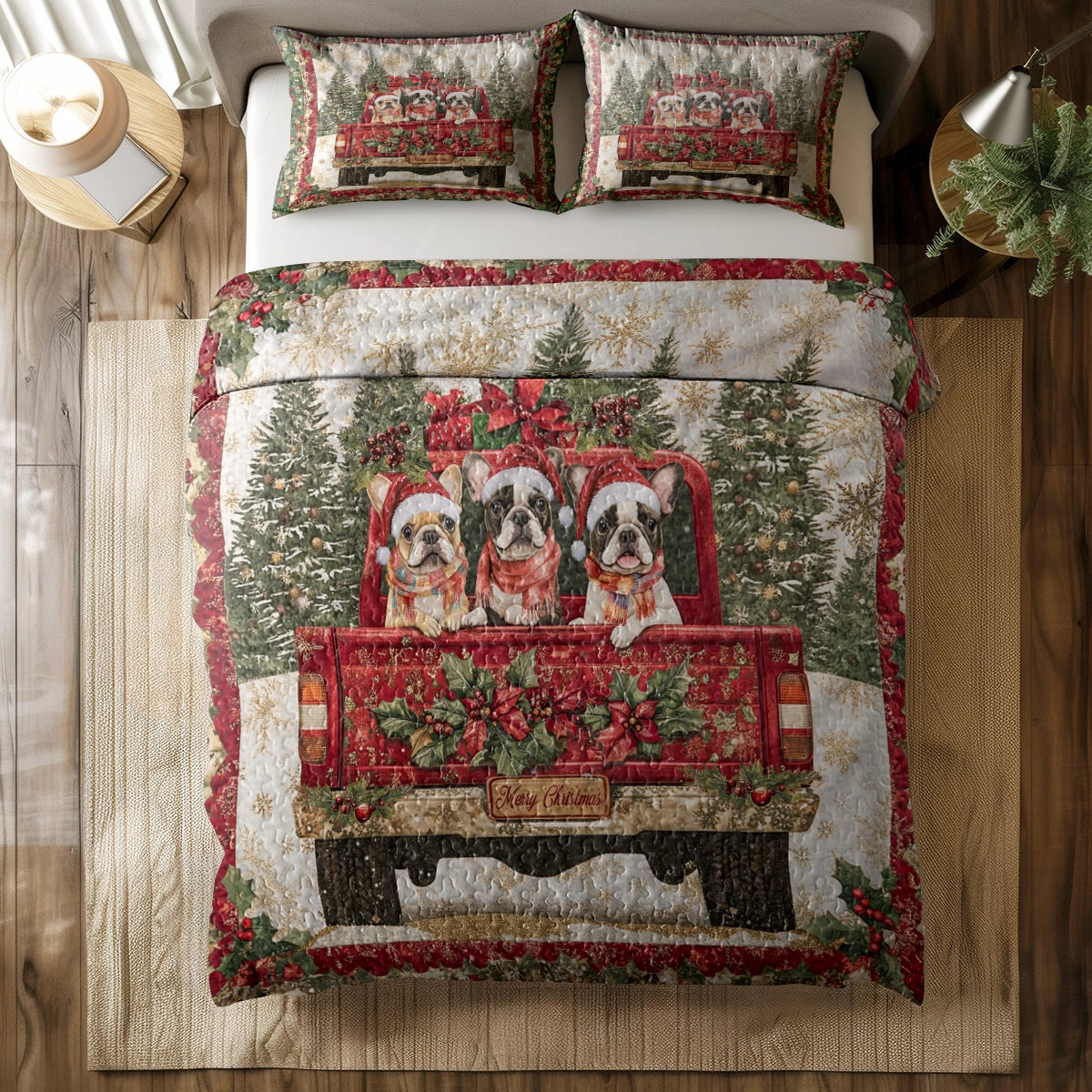 Shineful All Season Quilt 3-Piece Set - Merry Frenchie Christmas