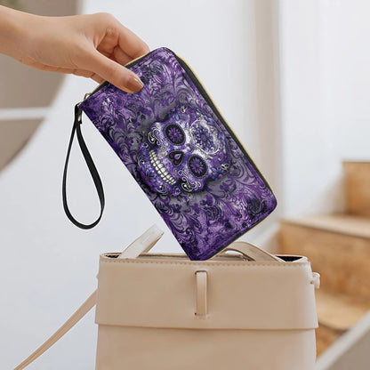 Shineful Leather Clutch Purse With Wristlet Strap Handle Gorgeous Mandala Skull