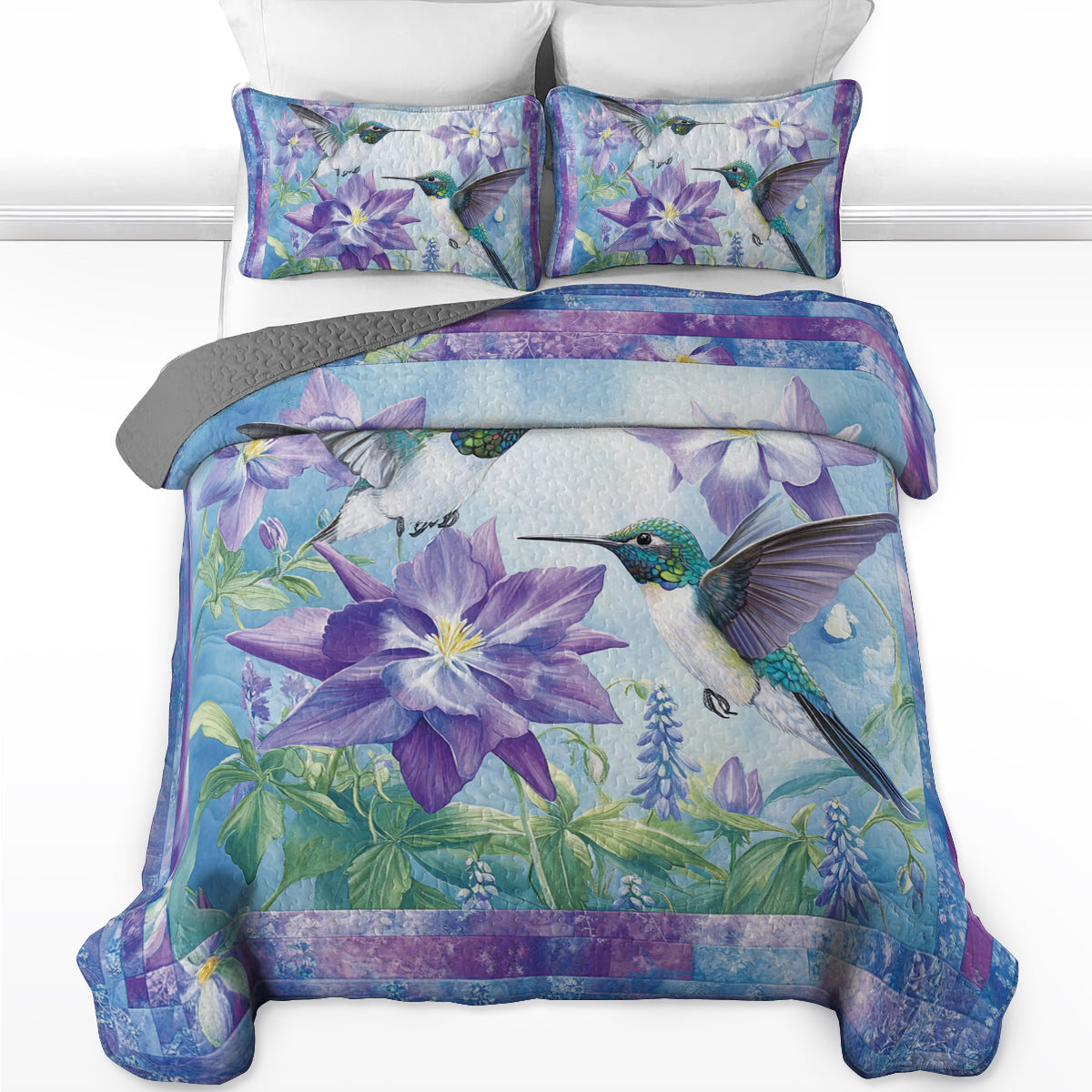 Shineful All Season Quilt 3-Piece Set Hummingbird Serenity