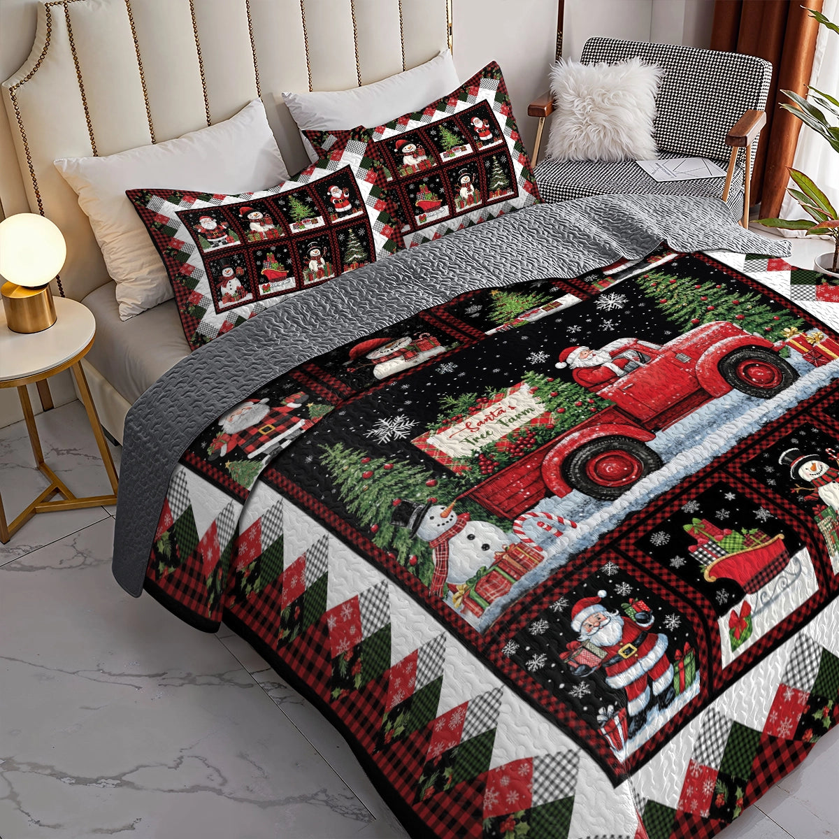 Shineful All Season Quilt 3-Piece Set - Santa's Tree Farm