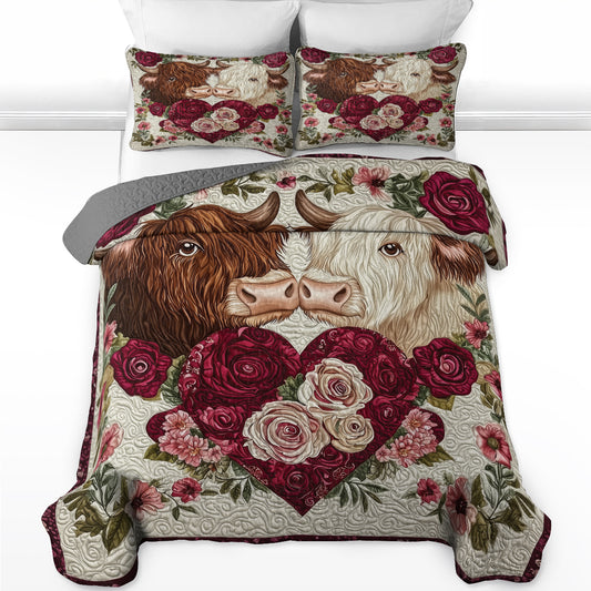 Shineful Flat Print All Season Quilt 3-Piece Set - Valentine Highland Cow