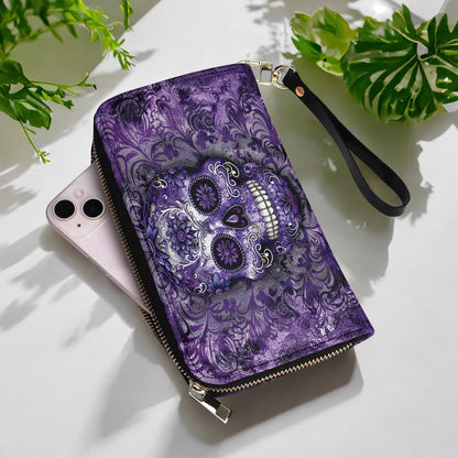 Shineful Leather Clutch Purse With Wristlet Strap Handle Gorgeous Mandala Skull