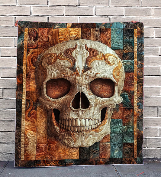 Shineful Flat Print Faux Quilt Blanket - Timeless Skull Artistry