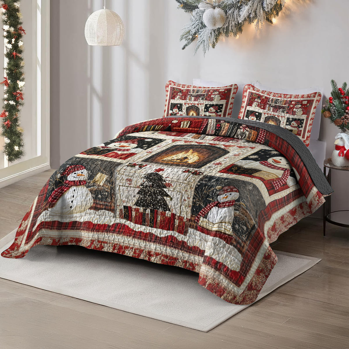 Shineful All Season Quilt 3-Piece Set Snowman Fireside Reading Delight