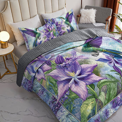 Shineful All Season Quilt 3-Piece Set Hummingbird Lavender Bloom