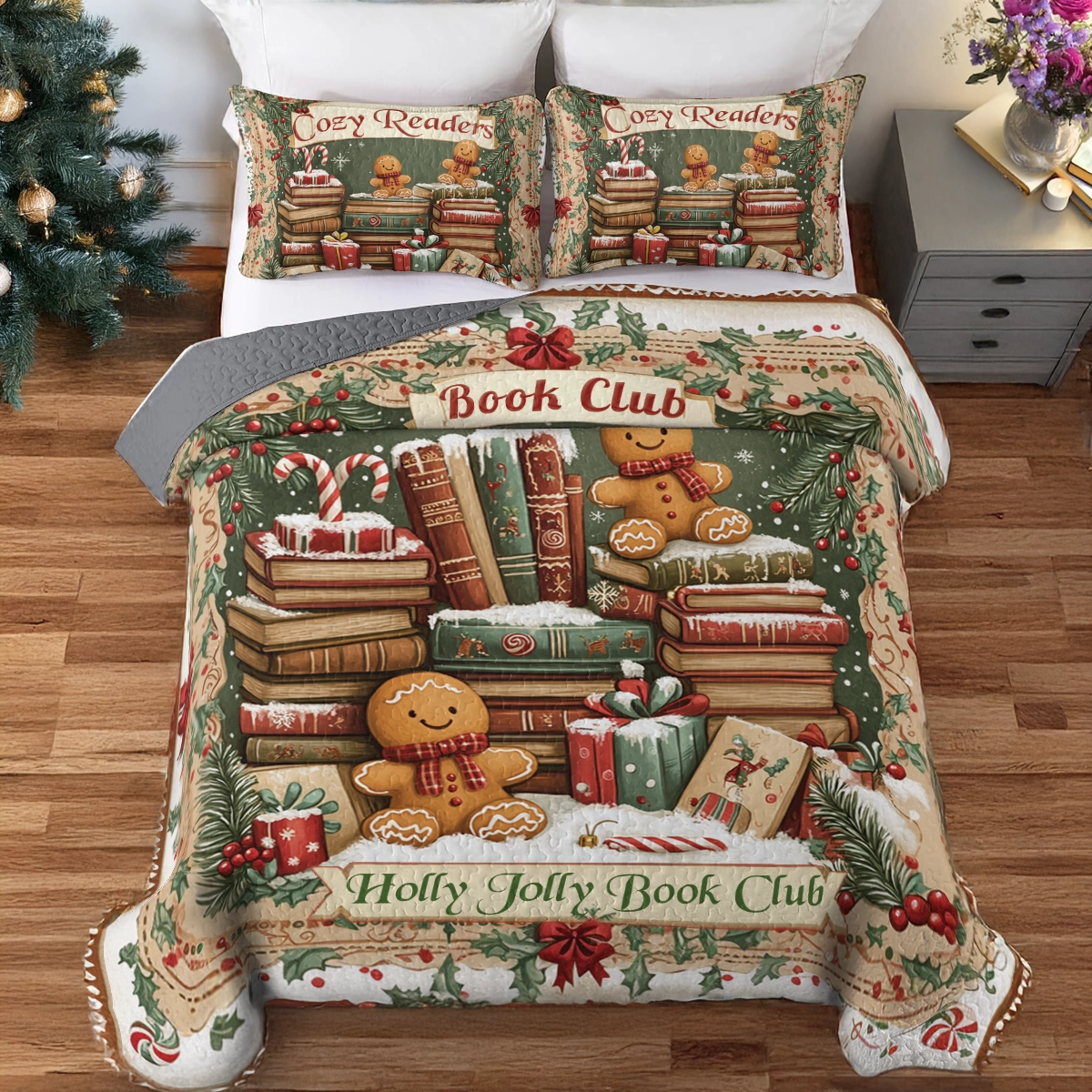 Shineful All Season Quilt 3-Piece Set Holly Jolly Book Club